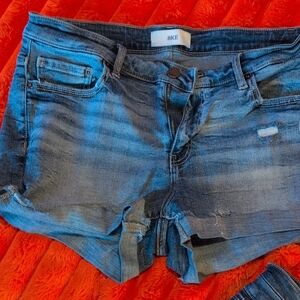 BKE Women's Distressed Blue Denim Shorts
